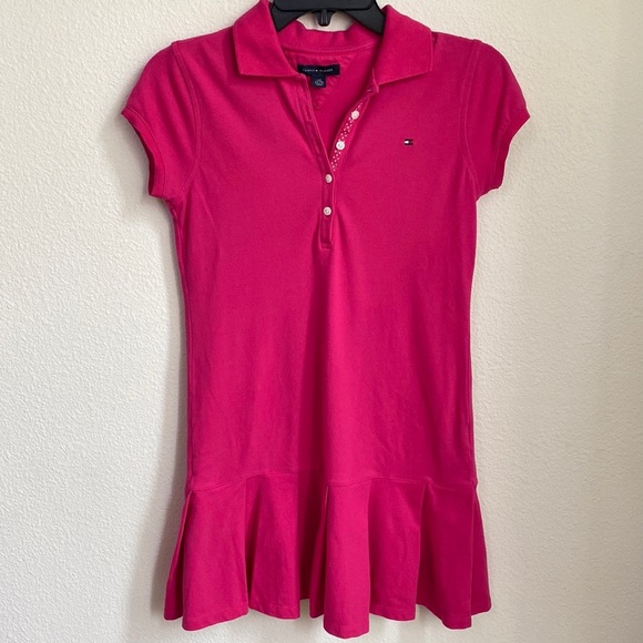 Tommy Hilfiger Other - TOMMY HILFIGER Girls Pink Collared Drop-Waist Pleated Polo Dress Sz L (12-14)